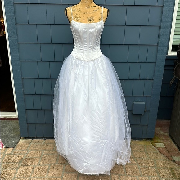 Vintage Jessica McClintock White Wedding Dress 3/4 corset top tulle Gunne Sax - Picture 2 of 11